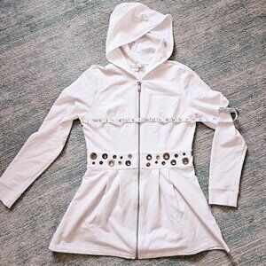 Boston Proper White Hoodie W/Grommets, Size Medium